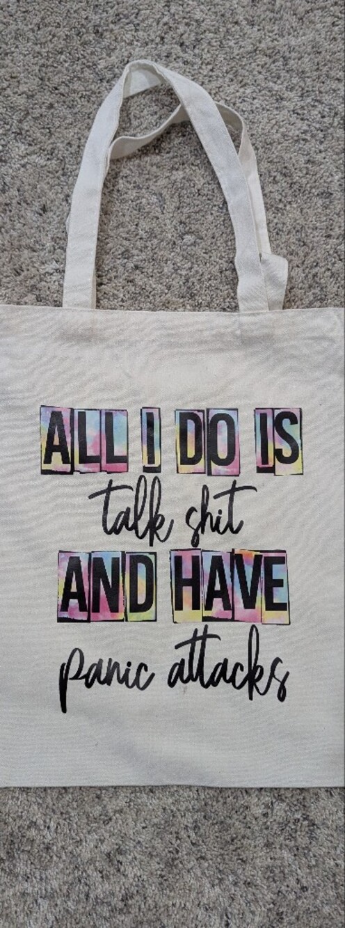 Canvas Tote Bag with Colorful Text Print - 'All I Do Is...'